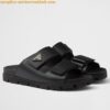 Replica Prada Women's Strap Slides Sandals in Black Leather