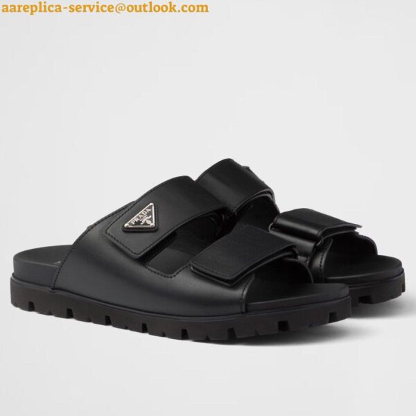 Replica Prada Women's Strap Slides Sandals in Black Calfskin 3