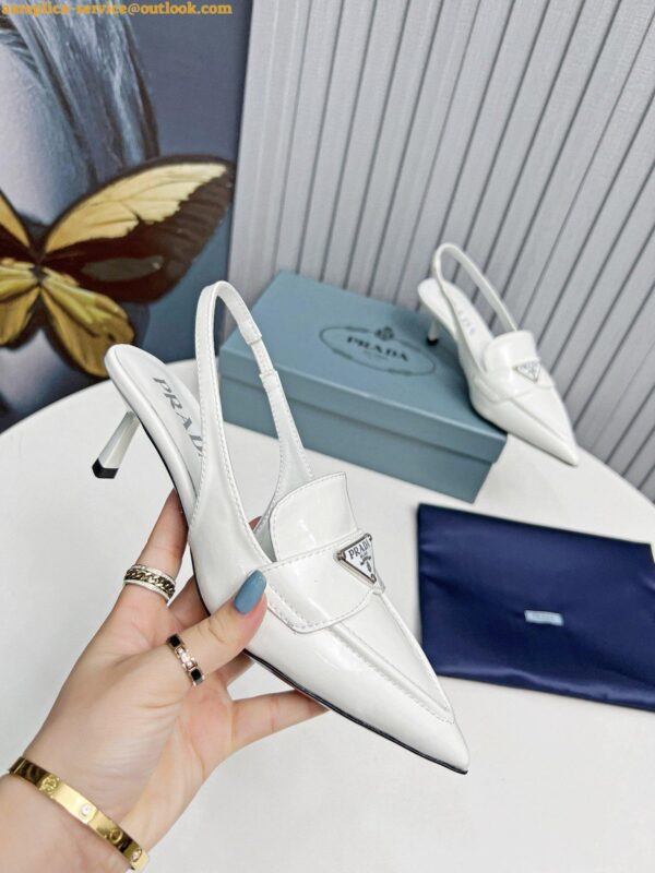 Replica Prada Slingback Pumps 45mm in White Patent Calfskin 8