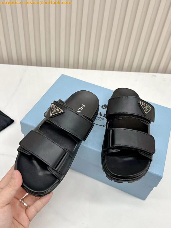 Replica Prada Women's Strap Slides Sandals in Black Calfskin 7