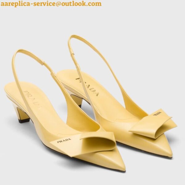 Replica Prada Slingback Pumps 45mm in Yellow Brushed Leather 4