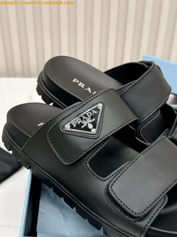 Replica Prada Women's Strap Slides Sandals in Black Calfskin 11