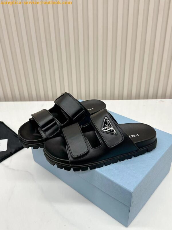 Replica Prada Women's Strap Slides Sandals in Black Calfskin 13