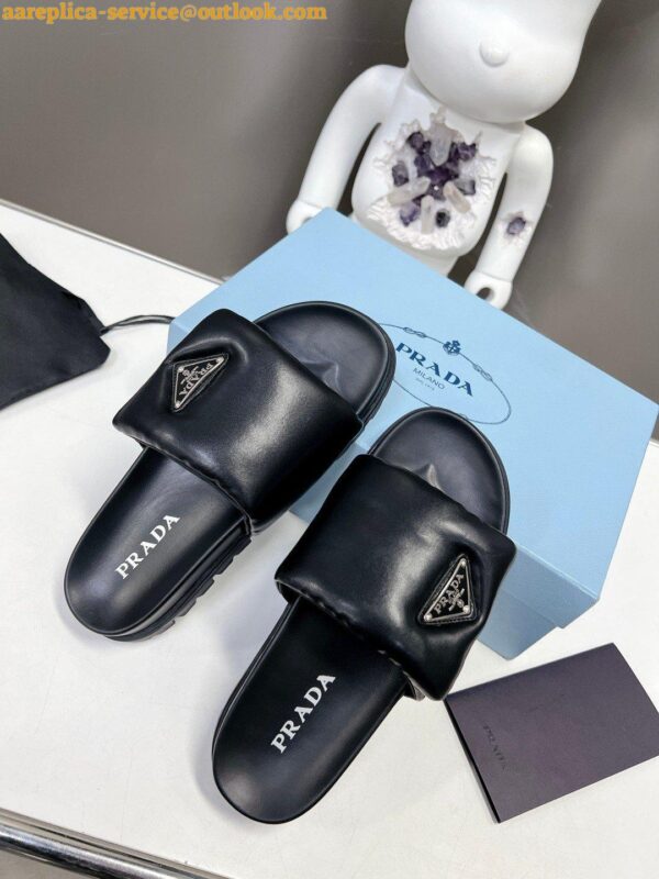 Replica Prada Slides In Black Soft Padded Nappa Leather 5