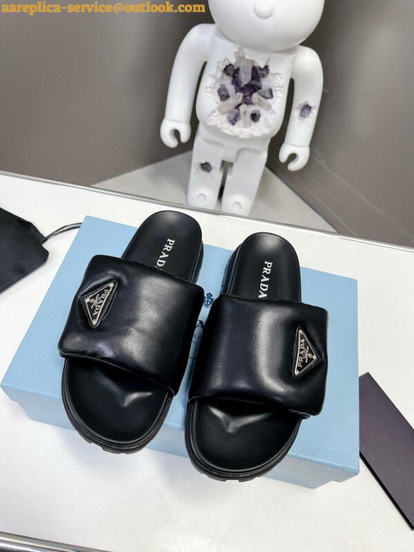 Replica Prada Slides In Black Soft Padded Nappa Leather 6