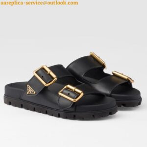 Replica Prada Women's Strap Slides Sandals in Black Leather