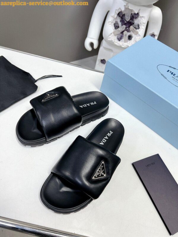 Replica Prada Slides In Black Soft Padded Nappa Leather 8