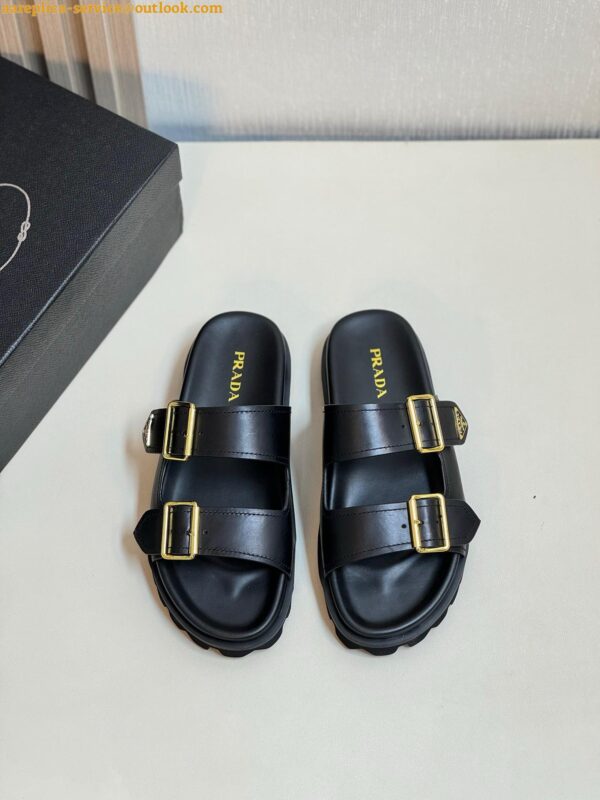 Replica Prada Women's Strap Slides Sandals in Black Leather 3