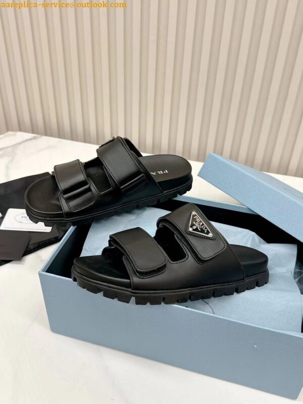 Replica Prada Women's Strap Slides Sandals in Black Calfskin 17