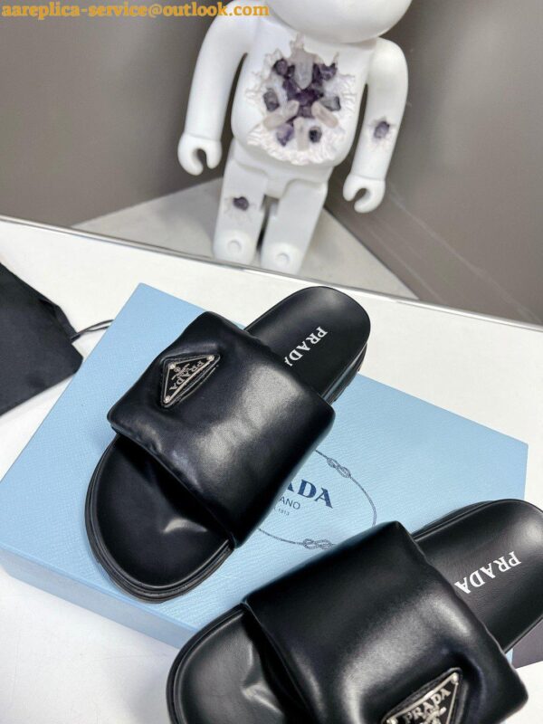 Replica Prada Slides In Black Soft Padded Nappa Leather 10