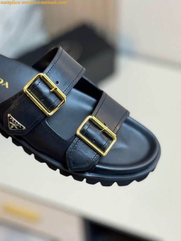 Replica Prada Women's Strap Slides Sandals in Black Leather 4