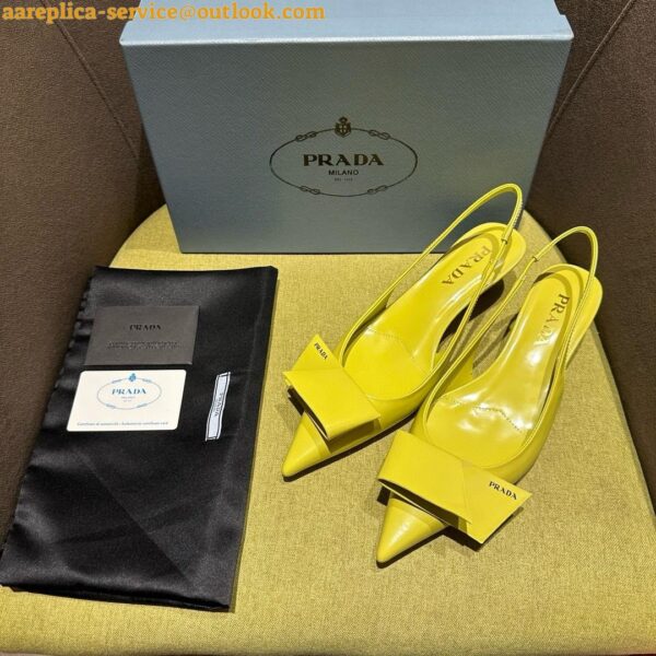 Replica Prada Slingback Pumps 45mm in Yellow Brushed Leather 10