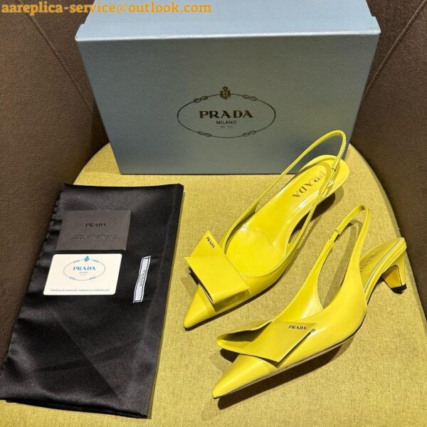 Replica Prada Slingback Pumps 45mm in Yellow Brushed Leather 11