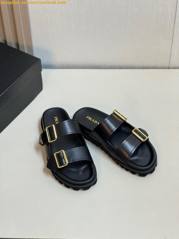 Replica Prada Women's Strap Slides Sandals in Black Leather 6