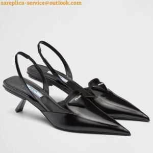 Replica Prada Slingback Pumps 55MM In Black Brushed Leather