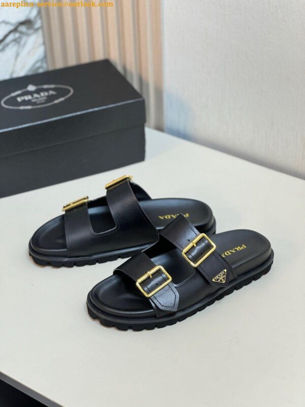 Replica Prada Women's Strap Slides Sandals in Black Leather 7