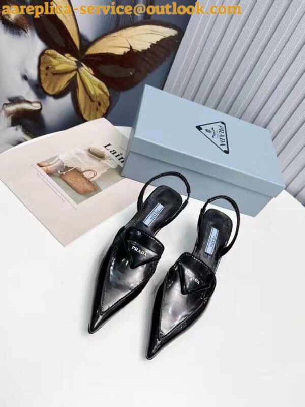 Replica Prada Slingback Pumps 55MM In Black Brushed Leather 6