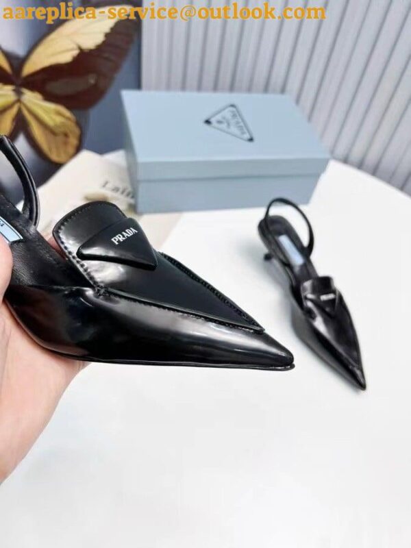 Replica Prada Slingback Pumps 55MM In Black Brushed Leather 7