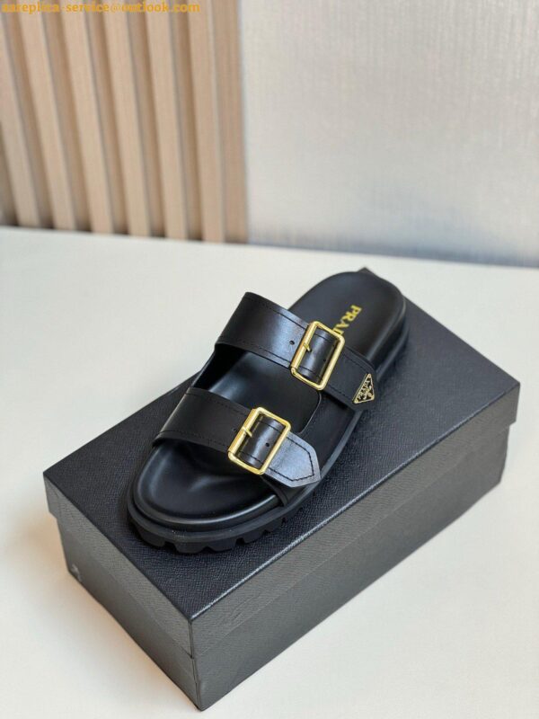 Replica Prada Women's Strap Slides Sandals in Black Leather 9