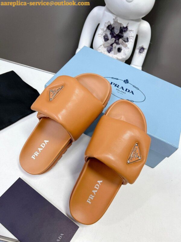 Replica Prada Slides In Brown Soft Padded Nappa Leather 7