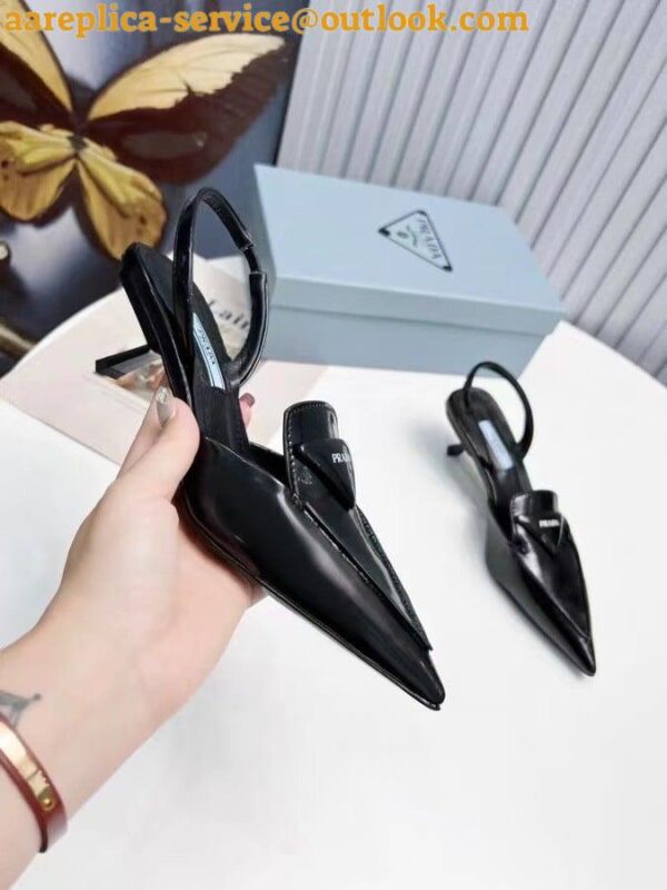 Replica Prada Slingback Pumps 55MM In Black Brushed Leather 8