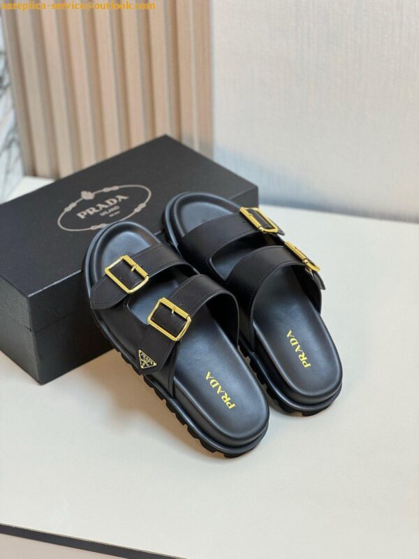 Replica Prada Women's Strap Slides Sandals in Black Leather 10