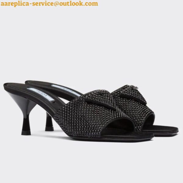 Replica Prada Black Satin Heeled Sandals with Crystals 4