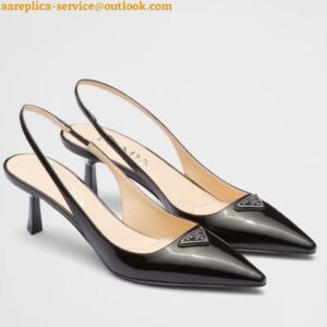 Replica Prada Slingback Pumps 55mm in Black Patent with Crystals Ornament 2