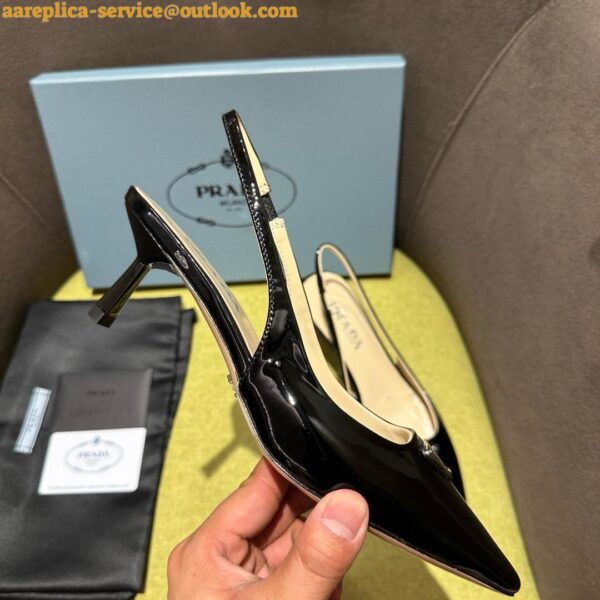 Replica Prada Slingback Pumps 55mm in Black Patent with Crystals Ornament 4