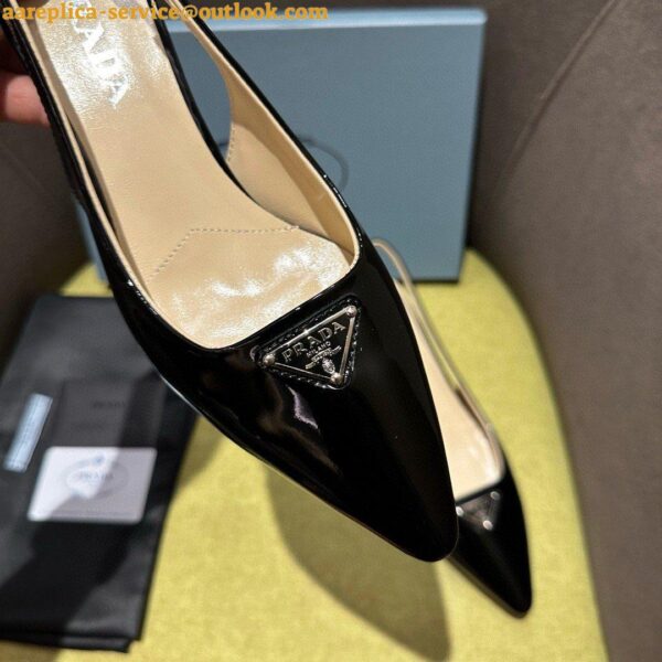 Replica Prada Slingback Pumps 55mm in Black Patent with Crystals Ornament 5