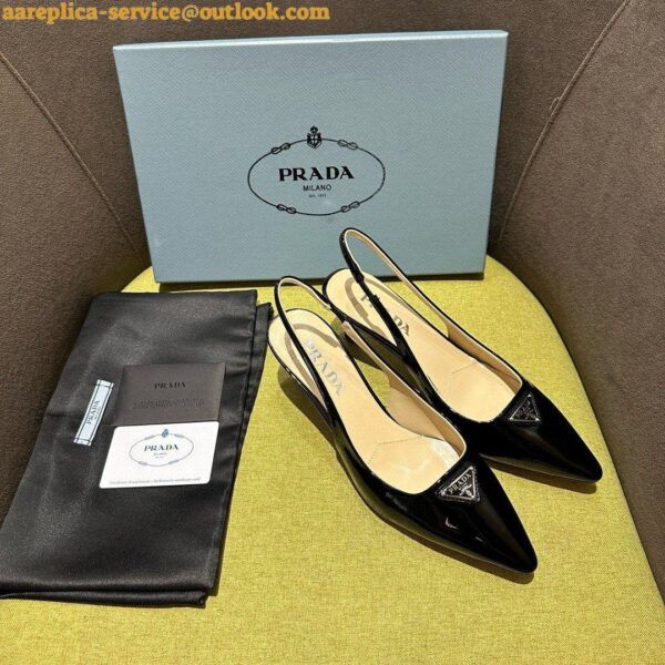 Replica Prada Slingback Pumps 55mm in Black Patent with Crystals Ornament 9