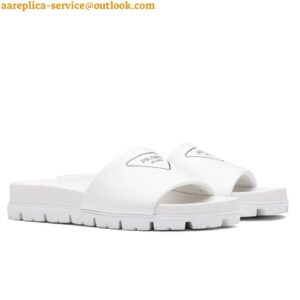 Replica Prada White Leather Slides with Printed Triangle Logo