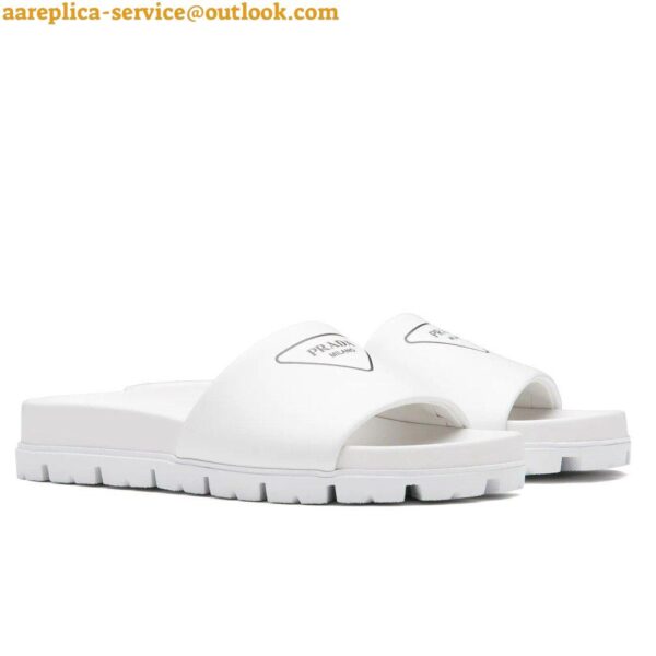 Replica Prada White Leather Slides with Printed Triangle Logo 3