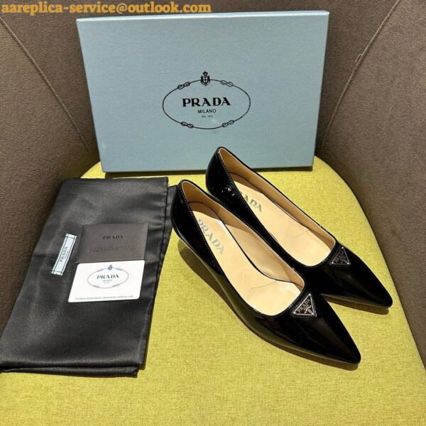 Replica Prada Slingback Pumps 55mm in Black Patent with Crystals Ornament 15