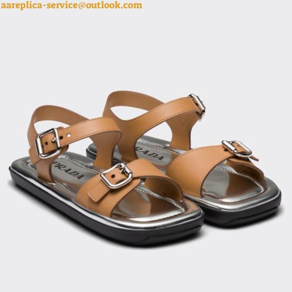 Replica Prada Double-strap Sandals In Brown Leather 3