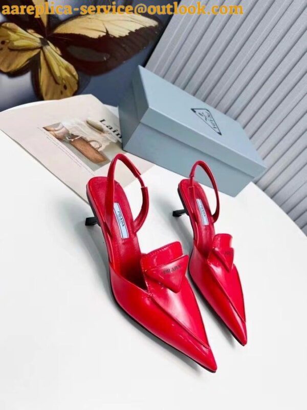 Replica Prada Slingback Pumps 55MM In Red Brushed Leather 5