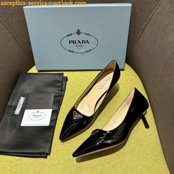 Replica Prada Slingback Pumps 55mm in Black Patent with Crystals Ornament 16