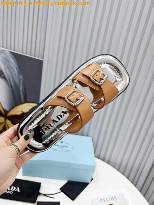 Replica Prada Double-strap Sandals In Brown Leather 5