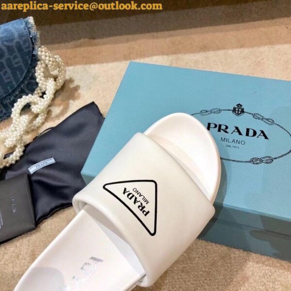 Replica Prada White Leather Slides with Printed Triangle Logo 8