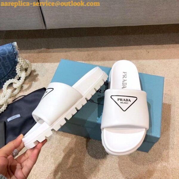 Replica Prada White Leather Slides with Printed Triangle Logo 9