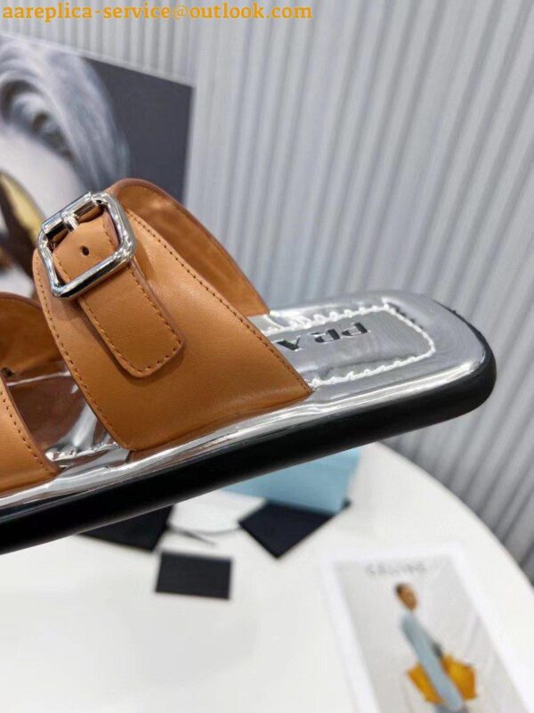 Replica Prada Double-strap Sandals In Brown Leather 9