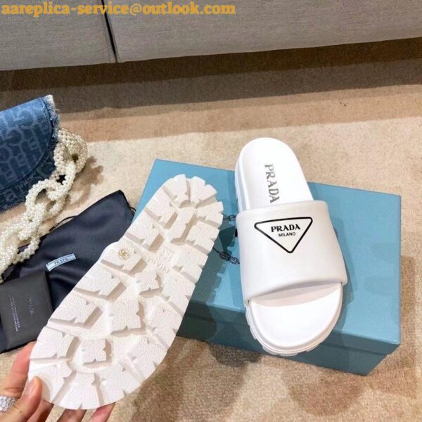 Replica Prada White Leather Slides with Printed Triangle Logo 11