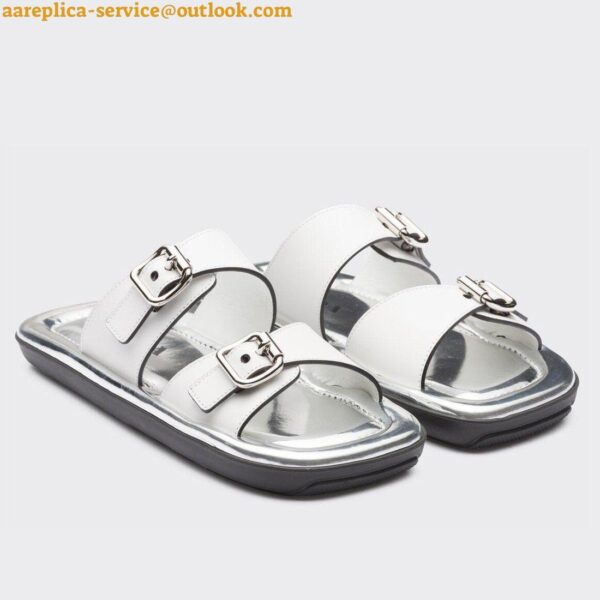 Replica Prada Double-strap Sandals In White Leather 5