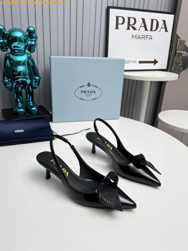 Replica Prada Slingback Pumps 55mm in Black Patent with Crystals Ornament 26