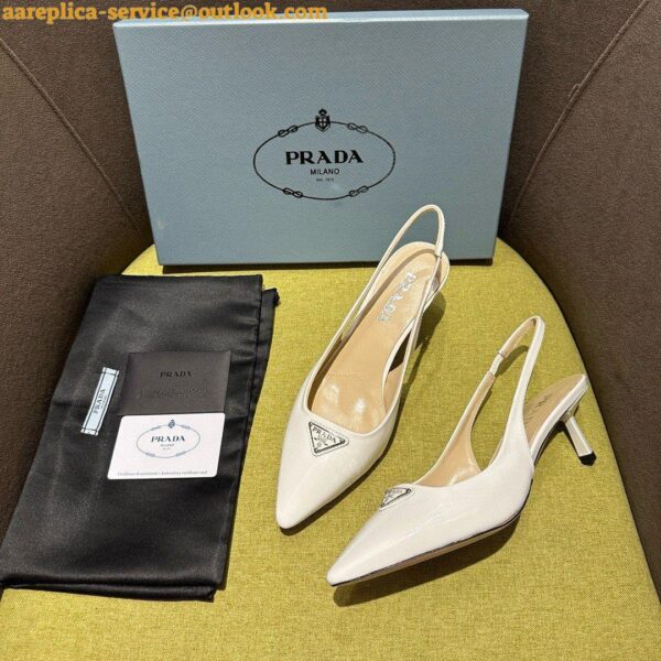 Replica Prada Slingback Pumps 55mm in White Patent Leather 9