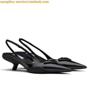 Replica Prada Slingback Pumps 75MM In Black Brushed Leather 2