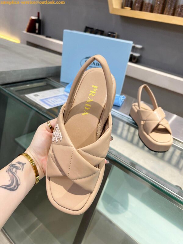 Replica Prada Flatform Sandals In Beige Quilted Nappa Leather 7