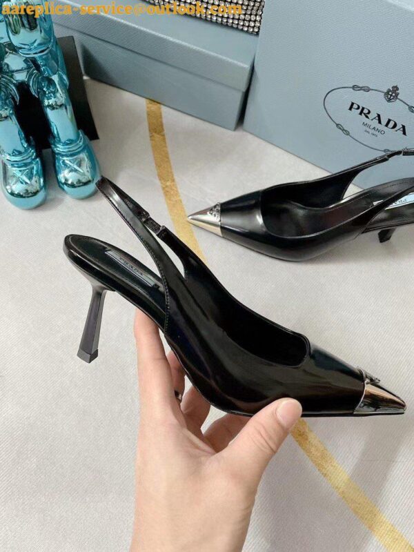 Replica Prada Slingback Pumps 75MM In Black Brushed Leather 17