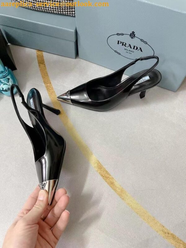 Replica Prada Slingback Pumps 75MM In Black Brushed Leather 18