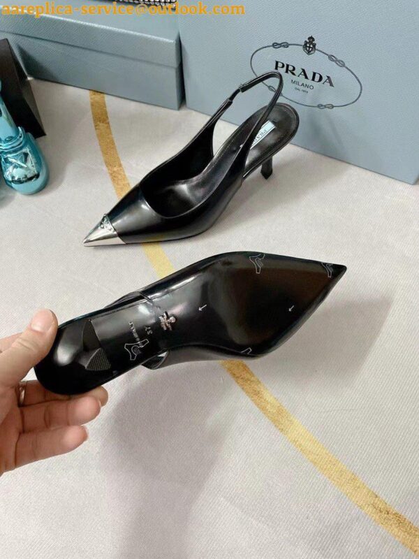 Replica Prada Slingback Pumps 75MM In Black Brushed Leather 19